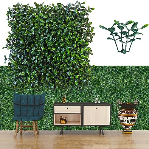 ODTORY Künstlicher Gras-Wandpaneel, 25,4 x 25,4 cm, 24 Stück (16,8 m²), UV-Schutz, Buchsbaum-Paneele für Innen- und Außenbereich, grüne Wanddekoration und Efeuzaunabdeckung, Privatsphäre