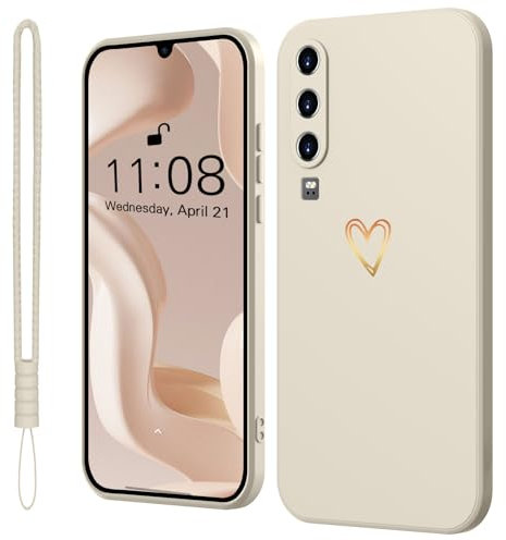 Mitetabo Handyhülle für Huawei P30 Hülle P30 Gold Liebesherz,Mädchen Case Weich Silikon Slim Stoßfest Kratzfeste Süßes Gold Love Schutzhülle für Huawei P30 Weiß