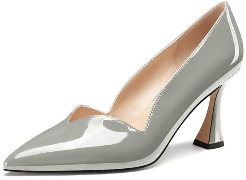 NobleOnly Damen Mittlerem Absatz Heel Spitze Zehenkappe Dress Slip-on Pumps Cute Lässig Büroschuhe Klassisch Schuhe 8 cm Heels Grau 39 EU