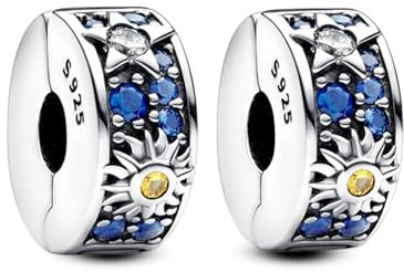 Annmors 925 Sterling Silber Sun Star Clips für Europäische Armbänder und Halskette Perlen mit 5A Zirkonia,Weihnachten,Valentinstag,Muttertag,Geschenkanhänger für Frauen und Mädchen 2-Stück/Paket