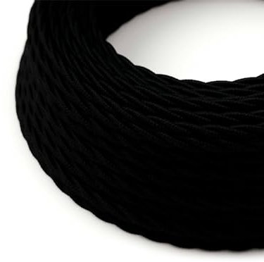 HALOTEC Cable textil electrico trenzado Negro 5 metros | Cable textil lampara decorativo tela 2 hilos 2x0 75mm2 | Cable tejido iluminacion | Rollo Hilo Cable de tela funda textil | Color Negro
