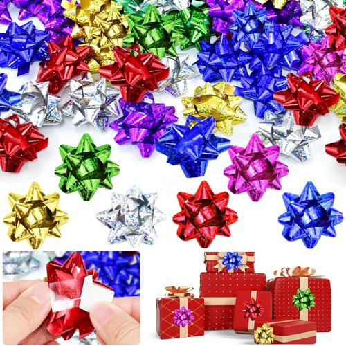 RMENOOR 50 Stück Geschenkschleifen Selbstklebend Geschenk Schleifen Bunt Dekoschleifen Ziehschleifen Weihnachtsschleifen Christmas Bows Geschenkbänder für Weihnachten Geschenkverpackung Deko(2 Zoll)