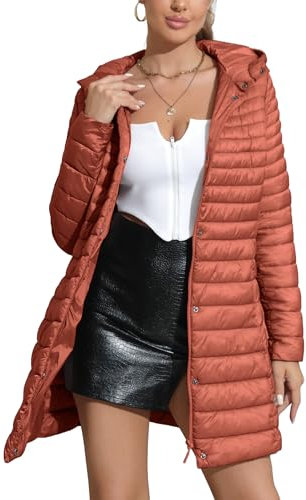 Geschallino Taglie Forti Donna Giacca Imbottita Leggera Trapuntata Lungo Inverno Cappotto con Cappuccio 7148APlus Arancione 5XL