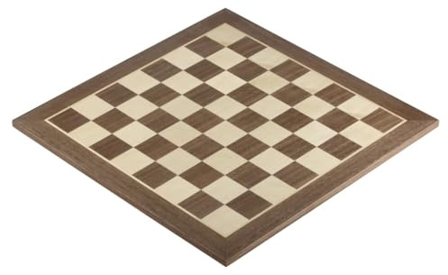 Sunrise Chess & Games Schachbrett Nr. 4 Walnuss-Ahorn, 40 cm | Walnuss-Ahorn-Intarsien, Ohne Koordinaten, Felder 40 mm, Zeitloses Design