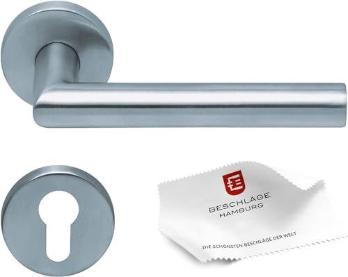 Beschläge Hamburg: Türbeschlag/Türgriff scoop Amsterdam Form 1106 — Türklinken mit Profilzylinder für Zimmertüren - Drückergarnitur/Türdrücker für Innentüren, 54 mm rund in Edelstahl gebürstet