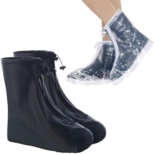 Fundas para Zapatos de Lluvia con Cremallera Antideslizante,Cubrezapatos Impermeables,Cubre Zapatos Lluvia 2 Pares Funda Zapato Reutilizable Protector para Días Lluvioso Niev Caminar Acampar