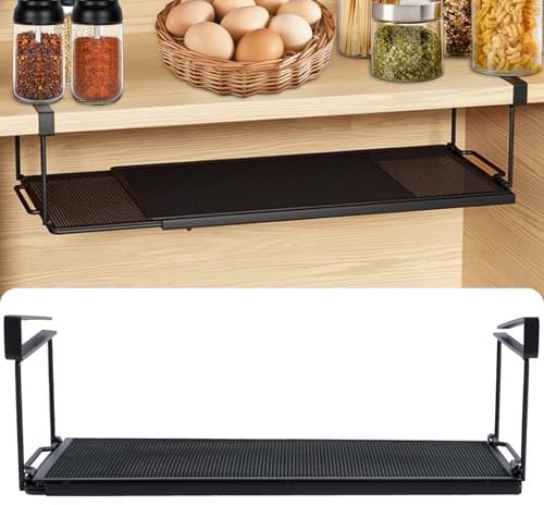 Cesto portaoggetti da appendere, 38,5-70,5 cm, estensibile, sotto il ripiano inferiore, regolabile, in metallo, salvaspazio, per dispensa, lavanderia, scarpiera