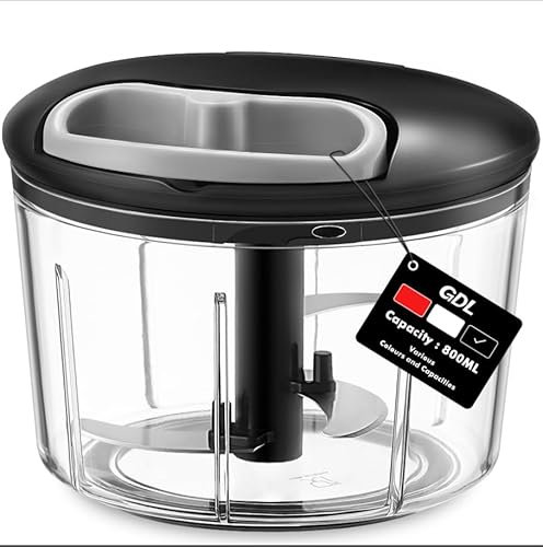 Picadora Manual, Picador de Verduras Para Cocina, Cortador de Verduras Manual Con Cuchilla de Acero Inoxidable 420, Picadora de Alimentos para Ajo, Ensalada, Salsa, Frutos Secos, Carne. Negro