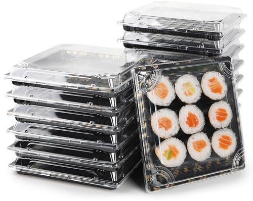 DBREAKS 15 Bandejas de preparación de comidas, Bandejas de plástico para catering, Bandeja con tapa transparente, Reutilizables, para fiestas y bufés(28x28x4.5cm)