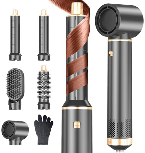 5 in 1 Hair Dryer Brush Hot Air Curling Brush Negative Ion Air Styler,Multi Function Blow Dryer Brush with Curling Wand, Straightening Brush, and Volumizing Hot Air Brush for All Hair Types