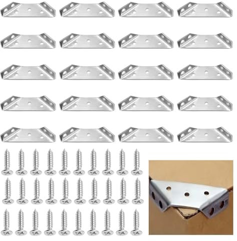BGCYEGD 20 Stück Eckverbinder aus Edelstahl, Dreiecksstütze, Metallwinkel, Bettwinkel, Edelstahlwinkel, Eckverbinder, zur Verstärkung und Reparatur von Möbeln