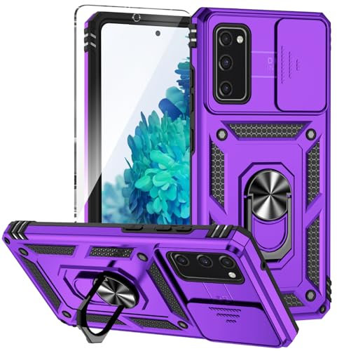 Xzmysxg Coque pour Samsung Galaxy S20 FE 5G Antichoc Lentille Coulissante avec Protection Écran, Support 360° Rotatif PC Dur et TPU Silicone Militaire Anti-Rayures Coque pour Samsung S20 FE, Violet