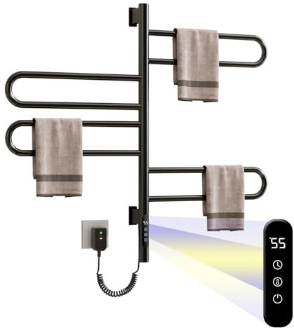 180-Grad-drehbarer Handtuchheizkörper Elektrisch Badheizkörper Handtuchtrockner Heizkörper Handtuchhalter Elektrisch Handtuchwärmer Elektrisch,220 Volt,50 Hz (schwarz)