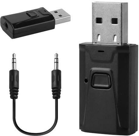 SKIKHN Adaptador Bluetooth, Bluetooth USB 5.0 con Cable AUX de 3.5 mm, 4 en 1 Receptor Bluetooth,Mini USB Bluetooth Transmisor & Receptor Plug & Play para PC Ordenador, Portatil, Auriculares, Coche