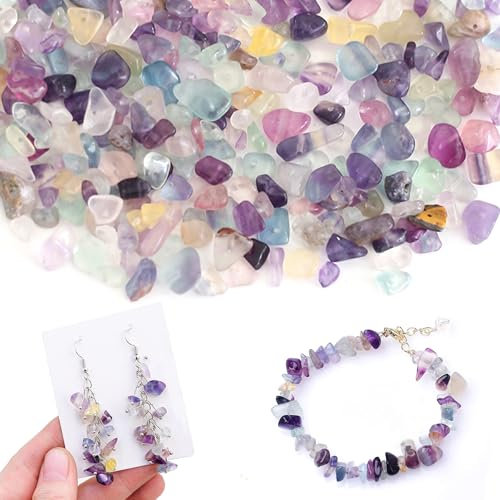 DAHI 450 cuentas de fluorita para enhebrar cristales perlas de cristal piedras para pulseras, collares, pendientes, joyas, hacer manualidades, irregulares, naturales, perforadas, piedras preciosas