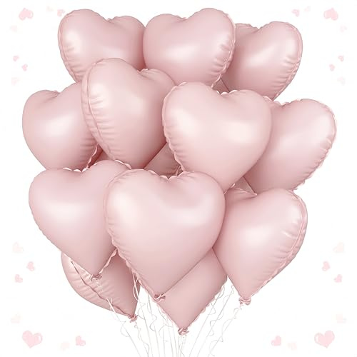 Palloncini rosa a forma di cuore, 45,7 cm, 12 palloncini a forma di cuore rosa pastello, in lamina di elio, per ragazze, compleanno, matrimonio, fidanzamento, anniversario, decorazione per feste di