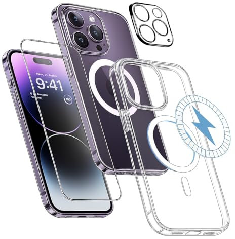 [3 in 1] Cover Trasparente MagSafe per iPhone 16 Pro – Vetro Temperato + Protezione Fotocamera + Kit Pulizia | Antiurto, Ultra Sottile, Compatibile con Ricarica Wireless