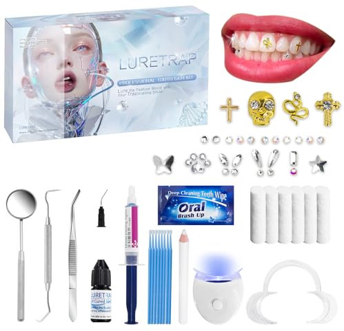 YOLEYUAN Luretrap Y2K Ästhetisches Zahnschmuck-Set, 30 Premium-Kristallstücke, Insta-Worthy Sparkle-Kollektion, Slay-würdige Modeaccessoires, luxuriöses Zahnbonbon-Starter-Set