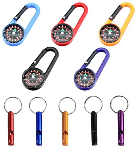 THXFUNAREA 10 Stück Kompass und Outdoor-Pfeife für Kinder, Outdoor Bushcraft Compass Mit Karabinerhaken,Kompass Kinder, Tragbar für Camping und Aktivitäten im Freien, Geschenke