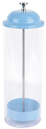 DODAMOUR Transparent Straw Dispenser with Lift Lid, Retro Diner Style Upright Straw Holder with Stainless Steel Rod, Dust-Proof Storage Container for Coffee Bar & Kitchen (Blue)