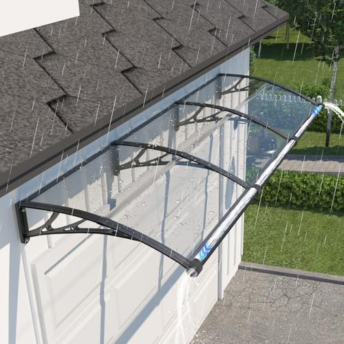 Marquise de Porte Extérieure 300x80cm Auvent avec Drainage pour Terrasse | Anti-UV pluie vent neige, Polycarbonate 5mm, Résiste aux chocs, Support ABS anti-rouille, pour Fenêtre, Balcon, Terrasse