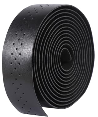 BCOATH Gelochtes Stoßdämpfendes Lenkerband aus Pu Leder, 1 Satz Schwarz | Outdoor Fahrräder und Mountainbike, mit Lenkerendstopfen und Abschlussband, Eva Pu Mischung
