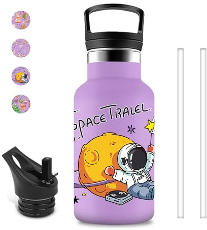 Gourde Enfant, 350ml Gourde Isotherme, sans BPA, Gourdes Reutilisable, avec Paille, Bouteille d'eau Garçons&filles, pour l'eau Chaude, Café, thé