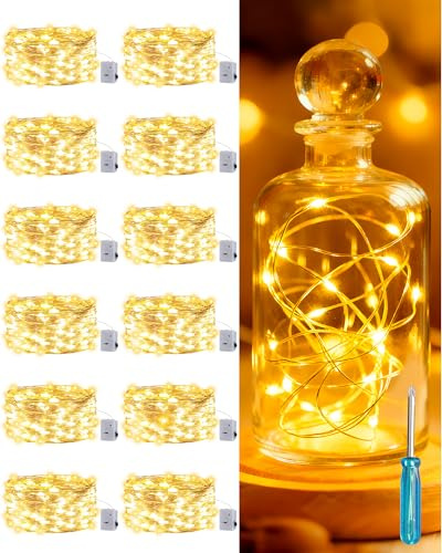 NWPUSZ Fairy Lights Battery Operated, 3 Modes 2M 20LED Mini String Lights Battery Powered Silver Wire Small Fairy Lights Indoor Outdoor for Jars, Bottles, Party (12 Pack)