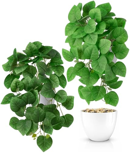 PASCH® 2er Set künstliche Hängepflanzen: Eukalyptus Pflanze | künstliche Pflanzen wie echt | Kunstpflanzen hängend | Kunstpflanze hängend im Topf | Hängepflanze künstlich mit Topf (Eukalyptus, 26cm)