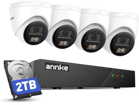 ANNKE Kit Videovigilancia PoE 3K, NVR 8CH 4K con HDD 2TB | 4 Cámaras IP Tipo Torreta con IA Personas/Vehículos, Visión Nocturna Color, Audio Bidireccional, IP67, Seguridad Exterior