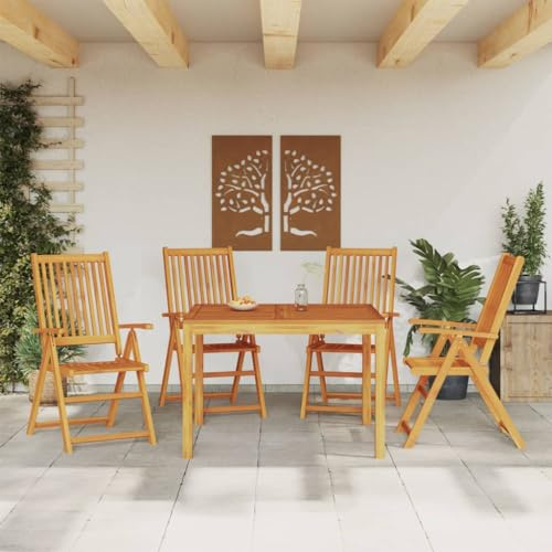 Owoxanthellate 5-TLG. Garten-Essgruppe Akazie 110x110 cm klappbare Sitzgruppe wetterfest massiv Holz Set für Balkon Terrasse Garten