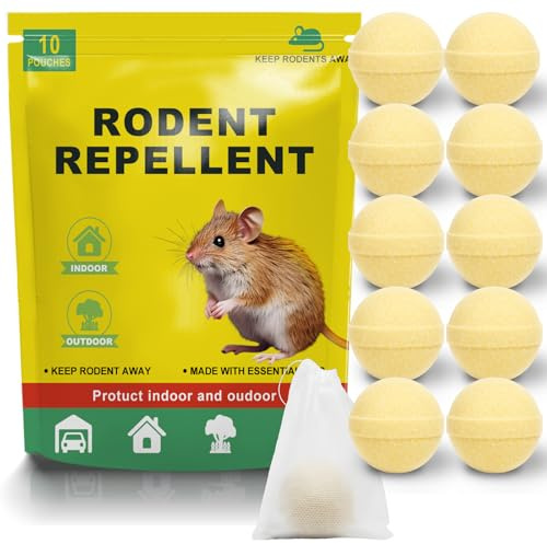 Mouse Repellent Balls 10 Pack, Mice Repellent with Natural Peppermint Oil, Indoor/Outdoor Rodent Repellent Pest Control for Home, Garage, Shed, Caravan & Car, Keeps Rats Away
