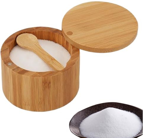 Saliera in legno di acacia - Contenitore con coperchio magnetico da 3,54x3,54x2,36 pollici, design compatto durevole | Portaspezie cucina, dispensa, contenitore condimenti, funzionale ed eleg