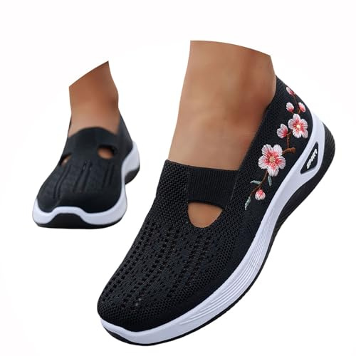 Scarpe Ortopediche Donna Estive Senza Lacci Scarpe Slip On da Corsa Camminare Comode Ginnastica Morbida Sneakers Traspiranti Leggere Antiscivolo Sneakers Diabetici Pianta Larga Sanitarie Outdoor Sport