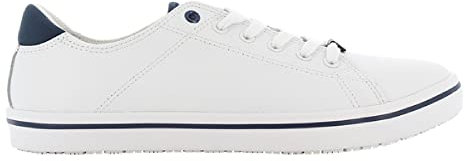 Oxypas Fashion, Berufsschuh Clark, antistatischer (ESD) Leder Sneaker für Herren (44, weiß-navy)