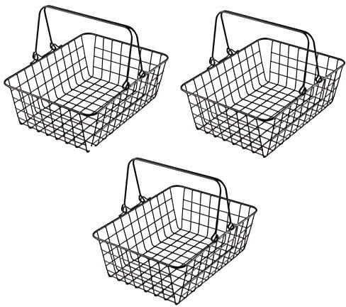 GOLDBEARUK Black Iron Basket - Black Metal Shopping Baskets with Handles (Set of 3)