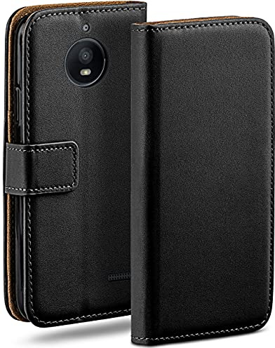 moex Book Case für Motorola Moto E4 Handyhülle mit Kartenfach, Hülle klappbar 360 Grad Schutzhülle, Klapphülle Flip Case Cover, PU Leder Handytasche Lederhülle, Schwarz