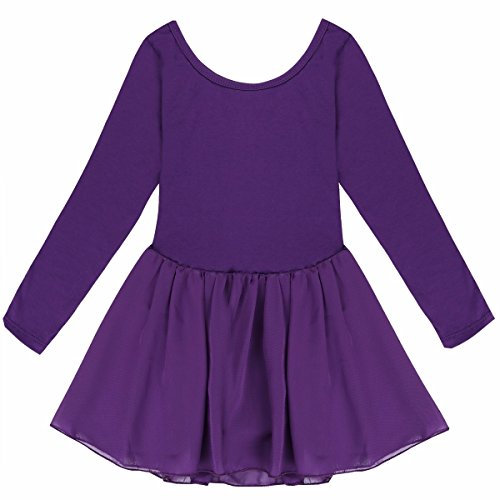 iiniim Mädchen Ballettkleid Langarm Ballettanzug Ballett Trikot Leotard Tutu Kleid Tanzkleid Gymnastik Tanzbody Gr.92-152 Lila 110-116