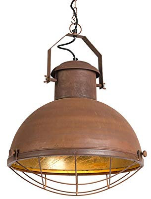 Qazqa - Industrie I Vintage I Pendelleuchte I Esstisch I Esszimmer I Pendellampe I Hängelampe I Pendellampe I Pendelleuchte I Lampe I Leuchte rost mit Gold I Messingener Innenseite - Engine I Wohnzim