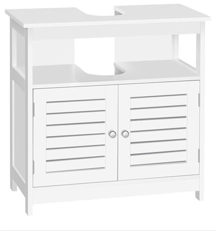 EUGAD Armadietto Sottolavabo Bianco Mobiletto sotto Lavandino Sottolavello per Bagno con Due Ante in Legno