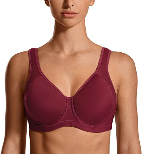 SYROKAN Reggiseno Sportivo Donna Sostegno Forte con Ferretto Senza Imbottitura Taglie Forti per Fitness Melanzane Viola 4D