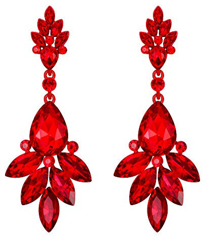 EVER FAITH Kristall Ohrringe Blumen Blatt Cluster Ohrhänger für Damen Rot