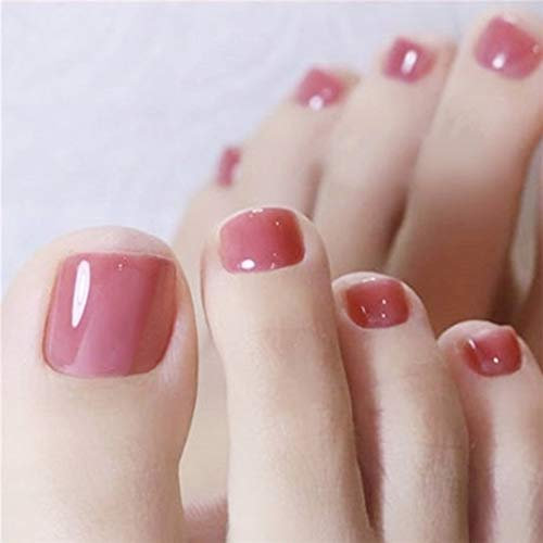Yienate Faux Ongles pour Orteil Chic Exquis De Gelée De Mariée Rose Rose Faux Ongles pour Orteils Pleine Couverture Ongles Conseils Pied Ongles 24 Pcs