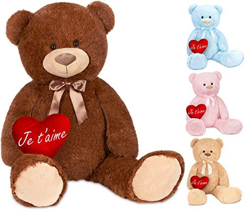 BRUBAKER Peluche géante XXL - Ours/Nounours - 100 cm - Marron - Cœur en Peluche 'Je t'aime' Inclus