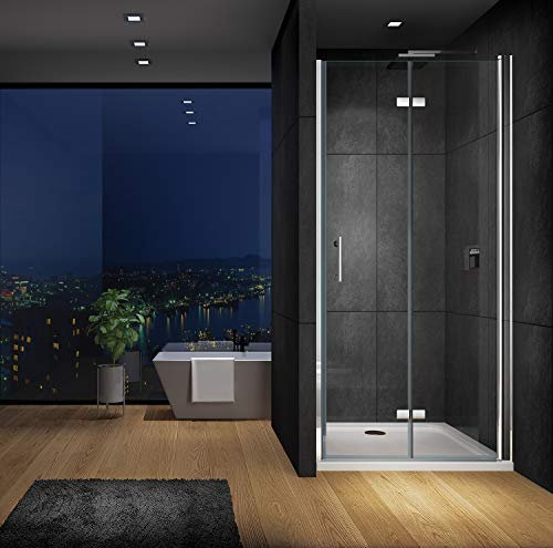 IMPTS Duschtür 75cm Falttür Dusche Nische Duschwand Nischentür Rahmenlos Duschwand 6mm NANO Glas 195cm,OHNE Duschwanne