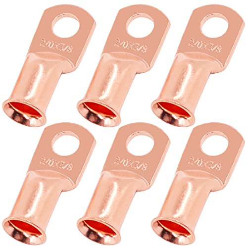 Sweet 6Pcs 2/0 AWG - 3/8 (M10) Ring Terminals UL Listed Copper Battery Lugs Wire Lugs, Cable Ends Bare Copper Eyelets, Tubular Ring Battery Cable Ends for Enhanced High Temperature