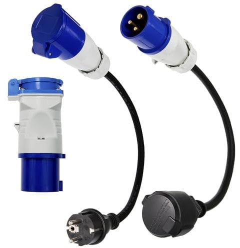 3X CEE Adapter Adapterleitung CEE auf Schuko Schuko auf CEE CEE-Adapterstecker, 230V 16A für Camping & Wohnmobil