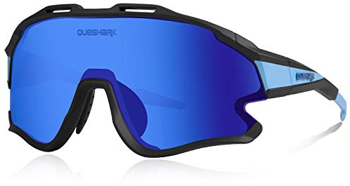 Queshark Fahrradbrille TR90 Unbreakable Frame für Männer Frauen mit 1 Polarisierte Linse 3 HD Linse, Anti-UV400 zum Fahren Angeln Laufen Wandern