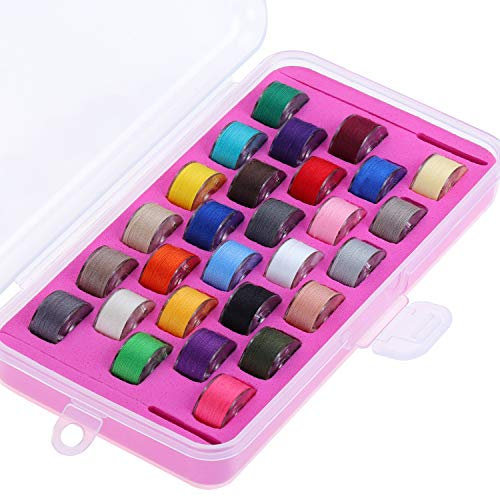 New brothread 28pcs Sortierte Farben 60S/2 (90WT) Vorgewickelten Spulen Unterfaden Kunststoff Größe A SA156 für Stickerei und Nähmaschine DIY Stickgarn Nähgarn
