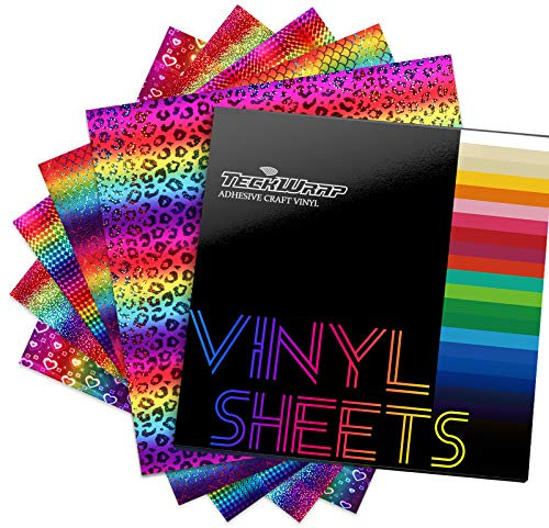 TECKWRAP Glänzende holografische Regenbogen-Chrom-Vinyl-Blätter für Bastelarbeiten (funkeln, herzförmig, Diamanten, Meerjungfrau, Leopardenmuster), 30,5 x 30,5 cm, 5 Blatt/Packung